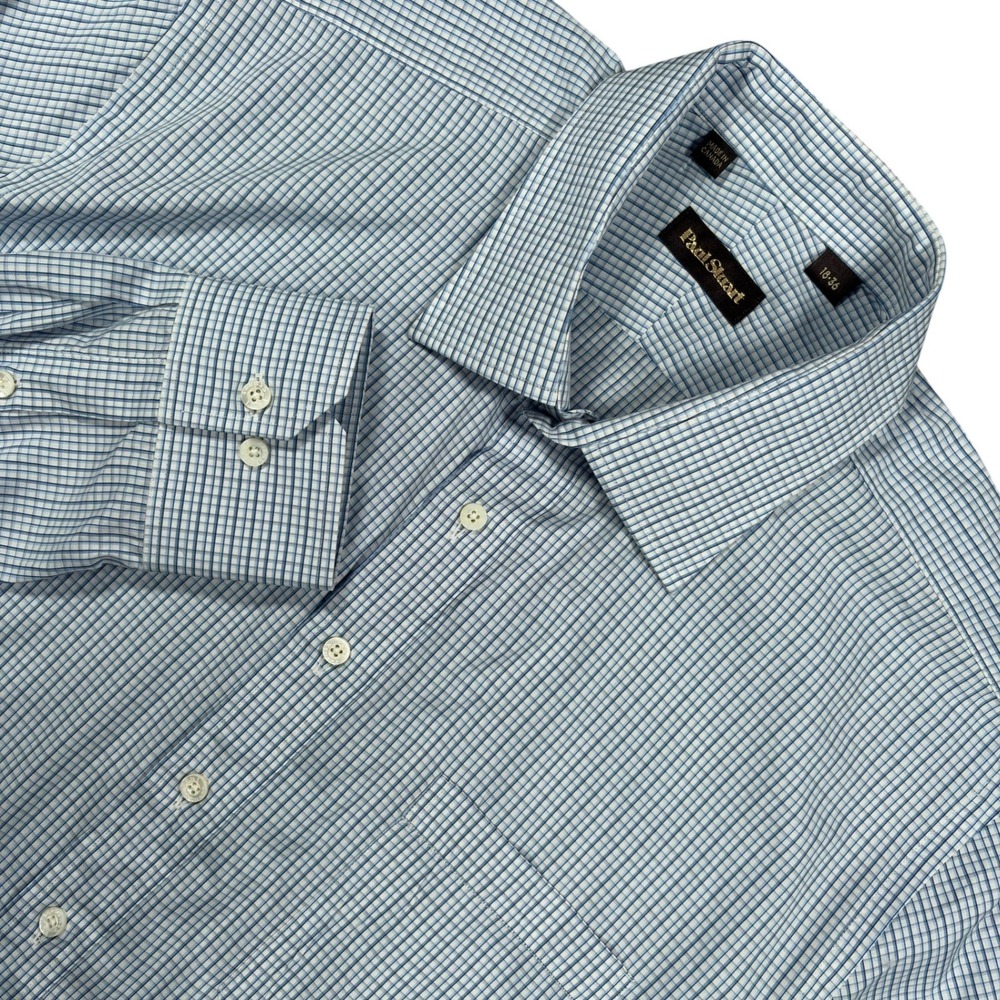 Paul Stuart Long Sleeve Shirt Mens 18 x 36 Blue White Check Cotton Canada